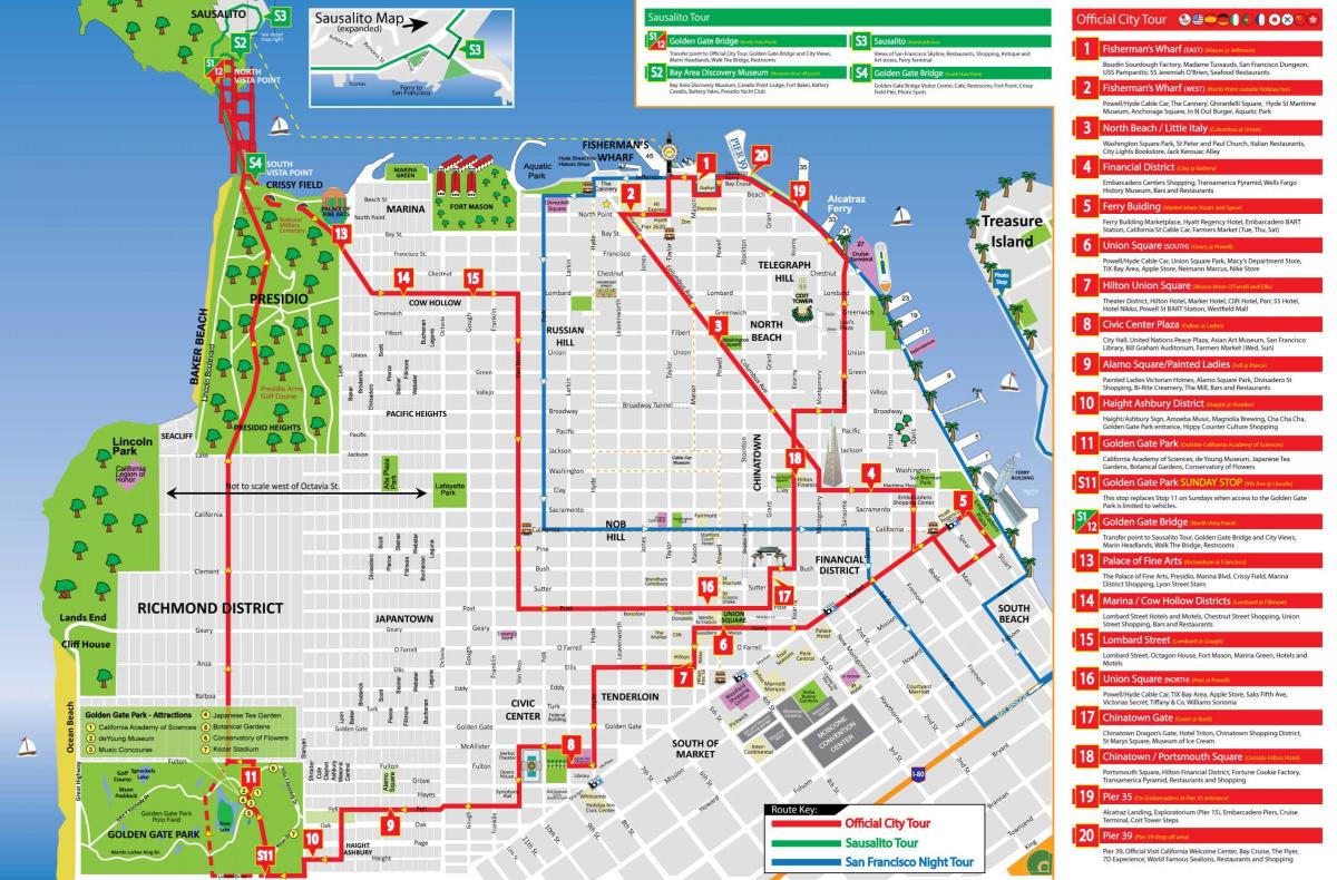 San Francisco Hop On Hop Off bus tours map